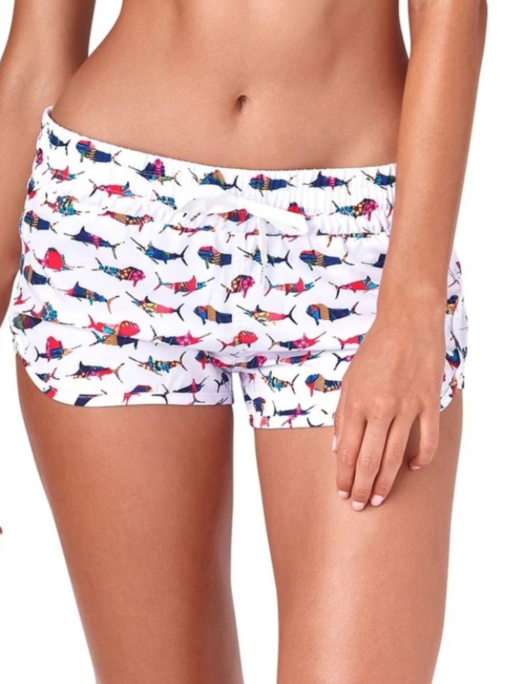 Scales Trippy Fish White Board Shorts with Colorful Fish Print NWT